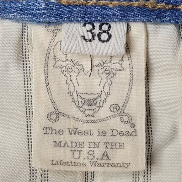 The West Is Dead Selvedge Men's Button Fly Straight Leg Blue Denim Jeans Size 38 - Picture 12 of 13